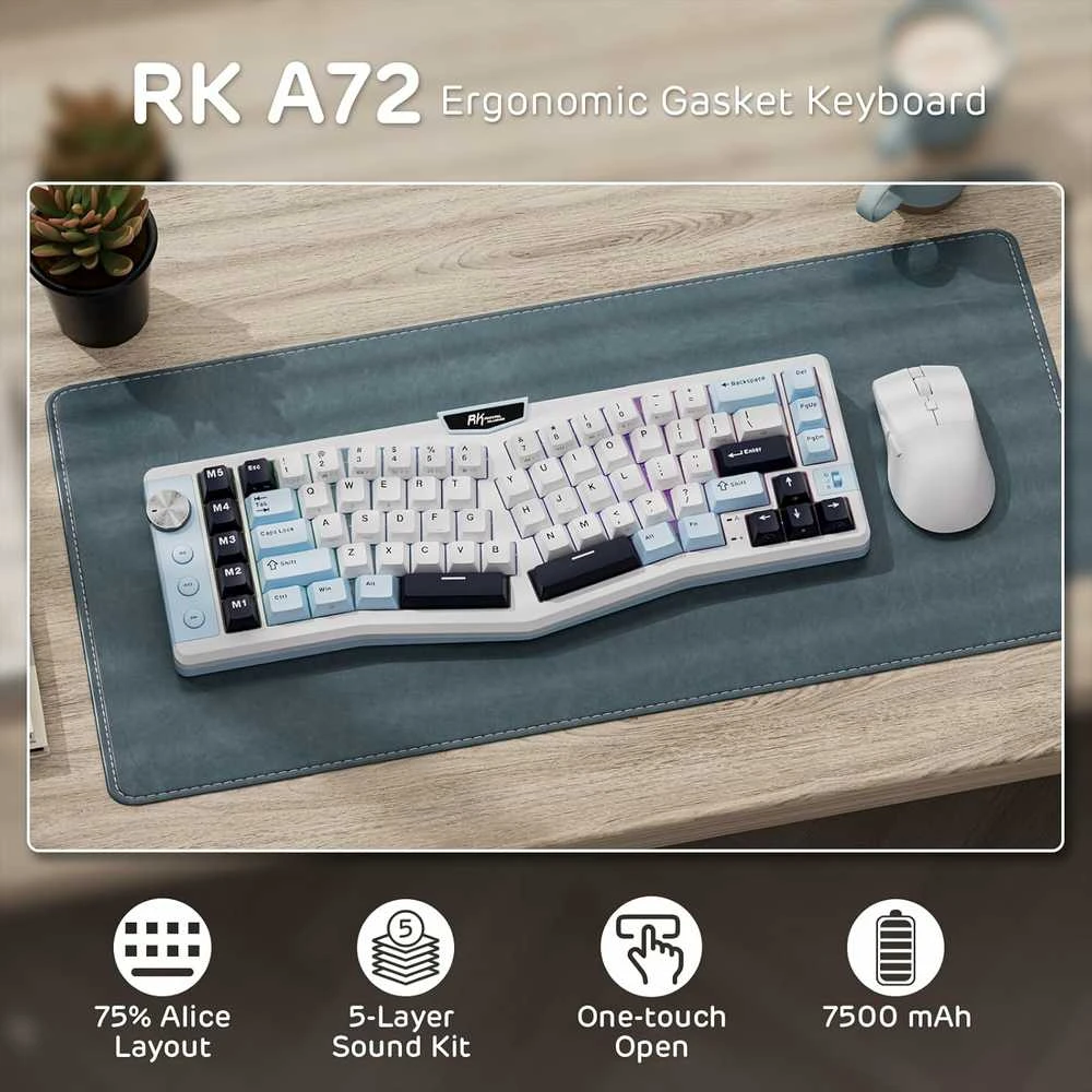 RK ROYAL KLUDGE belaidė mechaninė klaviatūra Alice 68 % 72 klavišai, RGB, Hot-Swap, QWERTY, 7500 mAh
