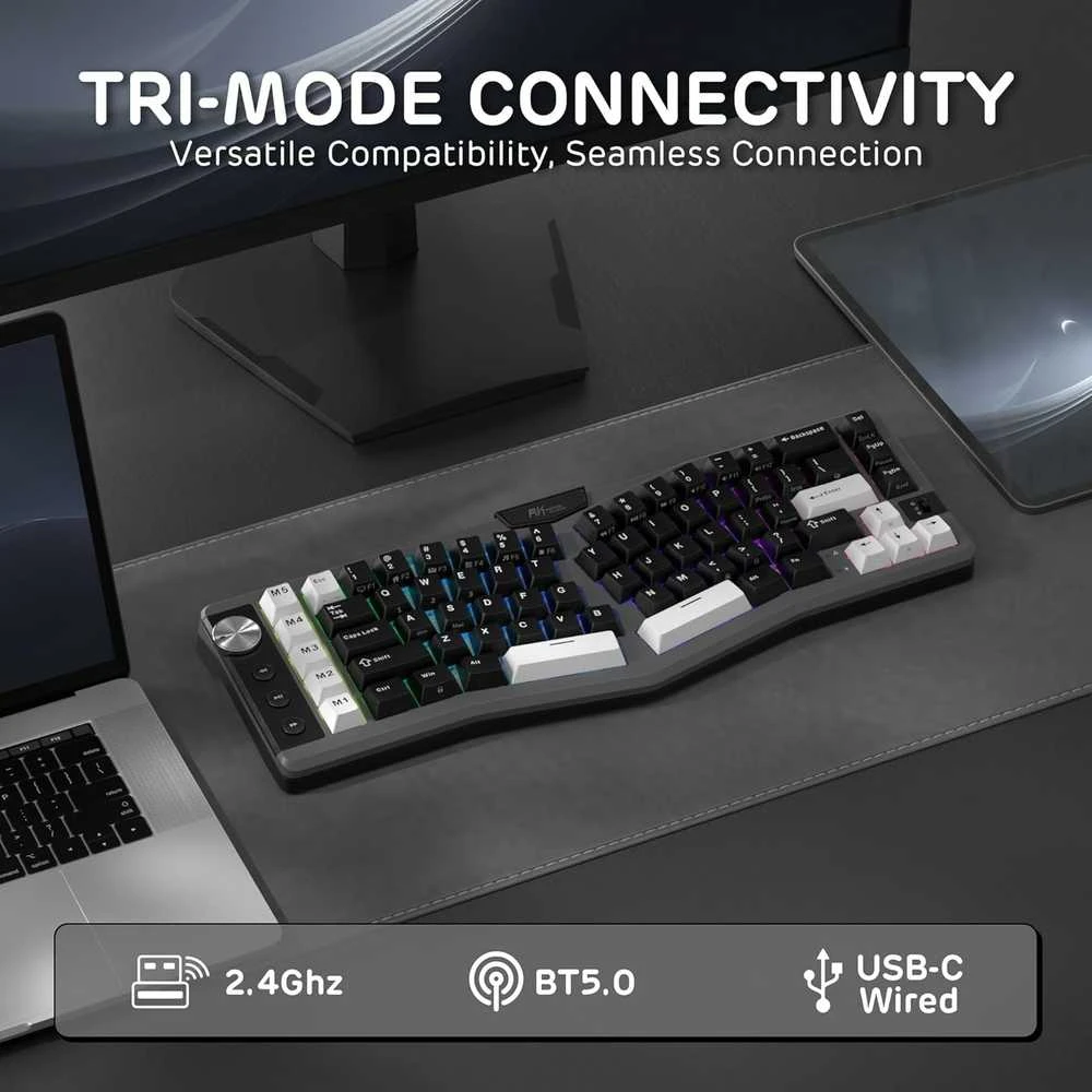 RK ROYAL KLUDGE belaidė mechaninė klaviatūra A72 Alice, 68 % dydžio, 72 klavišai, QWERTY, Hot-Swap, 7500 mAh