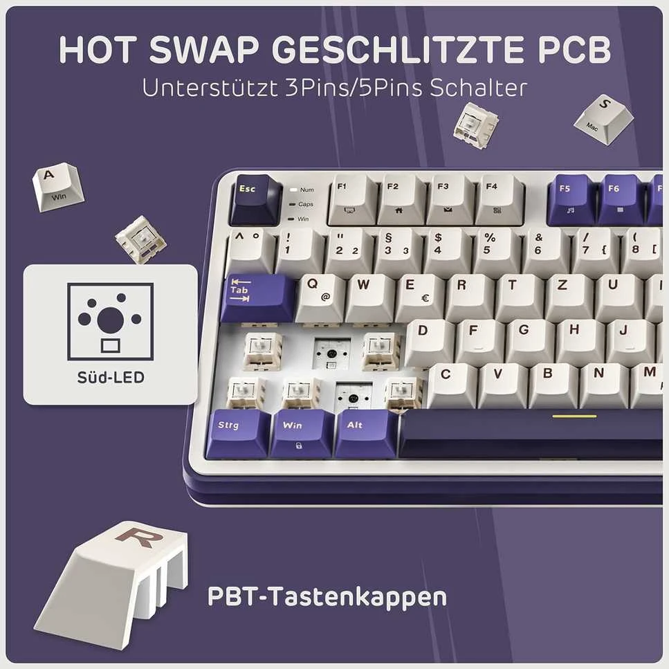 RK ROYAL KLUDGE belaidė mechaninė klaviatūra su RGB, garso valdymo ratuku ir Hot-Swap, S98 DE