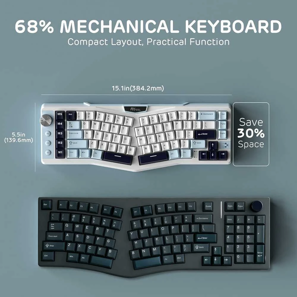 RK ROYAL KLUDGE belaidė mechaninė klaviatūra Alice 68 % 72 klavišai, RGB, Hot-Swap, QWERTY, 7500 mAh