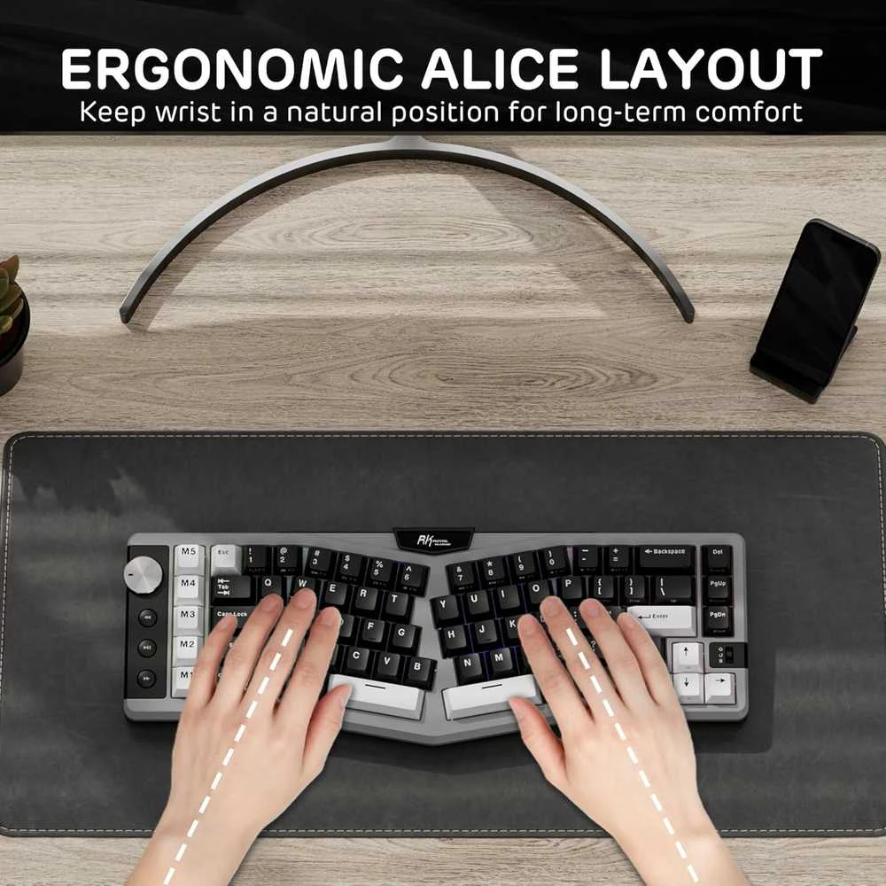 RK ROYAL KLUDGE belaidė mechaninė klaviatūra A72 Alice, 68 % dydžio, 72 klavišai, QWERTY, Hot-Swap, 7500 mAh