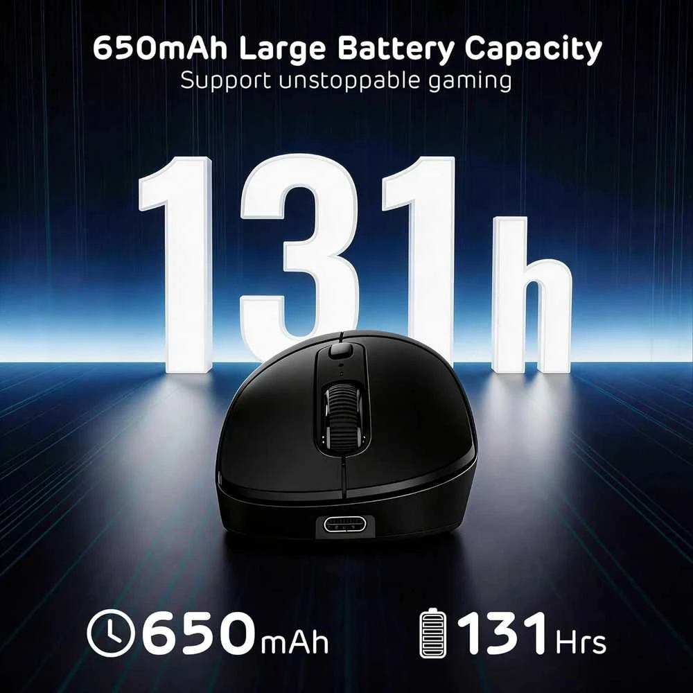 RK ROYAL KLUDGE belaidė žaidimų pelė MG5, PAW3950 jutiklis, 42000 DPI, 8 kHz, 54 g, USB-C, Bluetooth