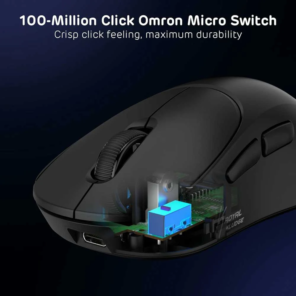 RK ROYAL KLUDGE belaidė žaidimų pelė MG5, PAW3950 jutiklis, 42000 DPI, 8 kHz, 54 g, USB-C, Bluetooth
