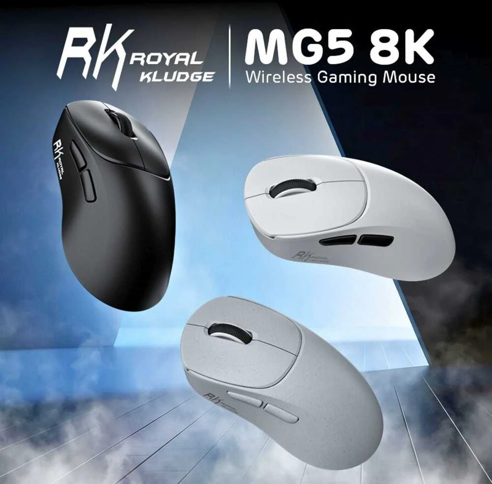 RK ROYAL KLUDGE belaidė žaidimų pelė MG5, PAW3950 jutiklis, 42000 DPI, 8 kHz, 54 g, USB-C, Bluetooth