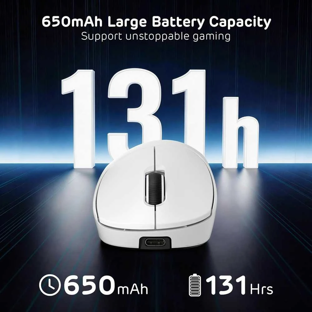 RK ROYAL KLUDGE belaidė žaidimų pelė, PAW3950, 42 K DPI, 54 g, 8 kHz, USB-C, BT, 2,4 GHz, RK MG5