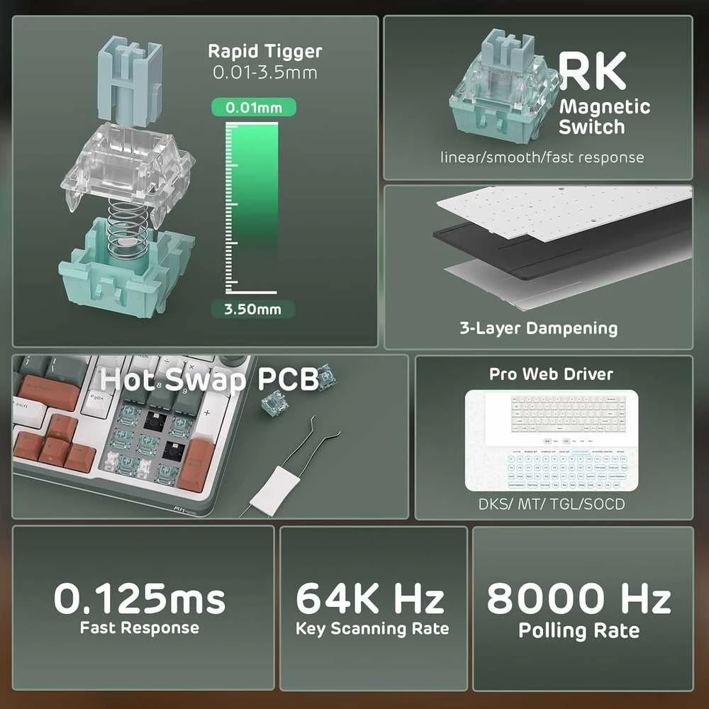 RK ROYAL KLUDGE C98 mechaninė klaviatūra, magnetiniai jungikliai, RGB apšvietimas, laidinė