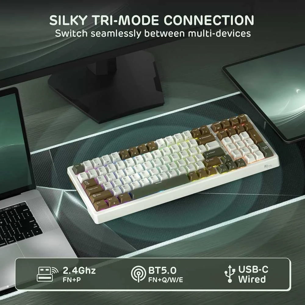 RK ROYAL KLUDGE F99 belaidė mechaninė klaviatūra, 100 klavišų, 3 režimų, RGB apšvietimas