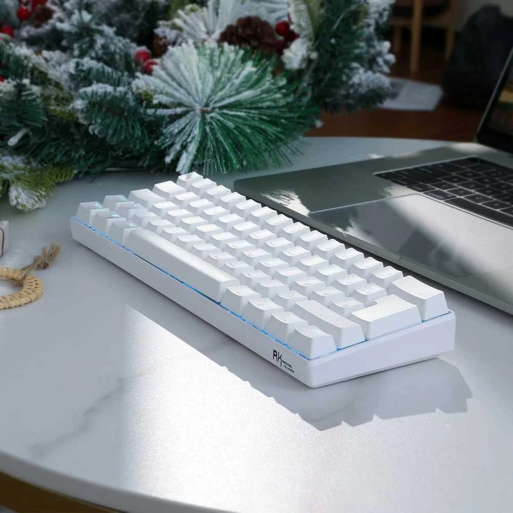 RK ROYAL KLUDGE mechaninė belaidė klaviatūra, 60 %, Bluetooth / 2,4 GHz / laidinė, 61 klavišas, Hot-Swap, mėlynieji jungikliai, RK61-DE