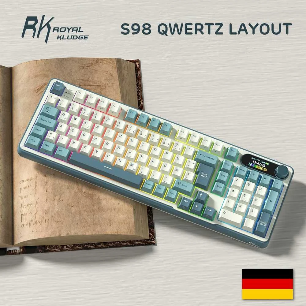 RK ROYAL KLUDGE mechaninė belaidė klaviatūra S98, 98 klavišai, QWERTZ, Bluetooth, USB-C, Hot-Swap