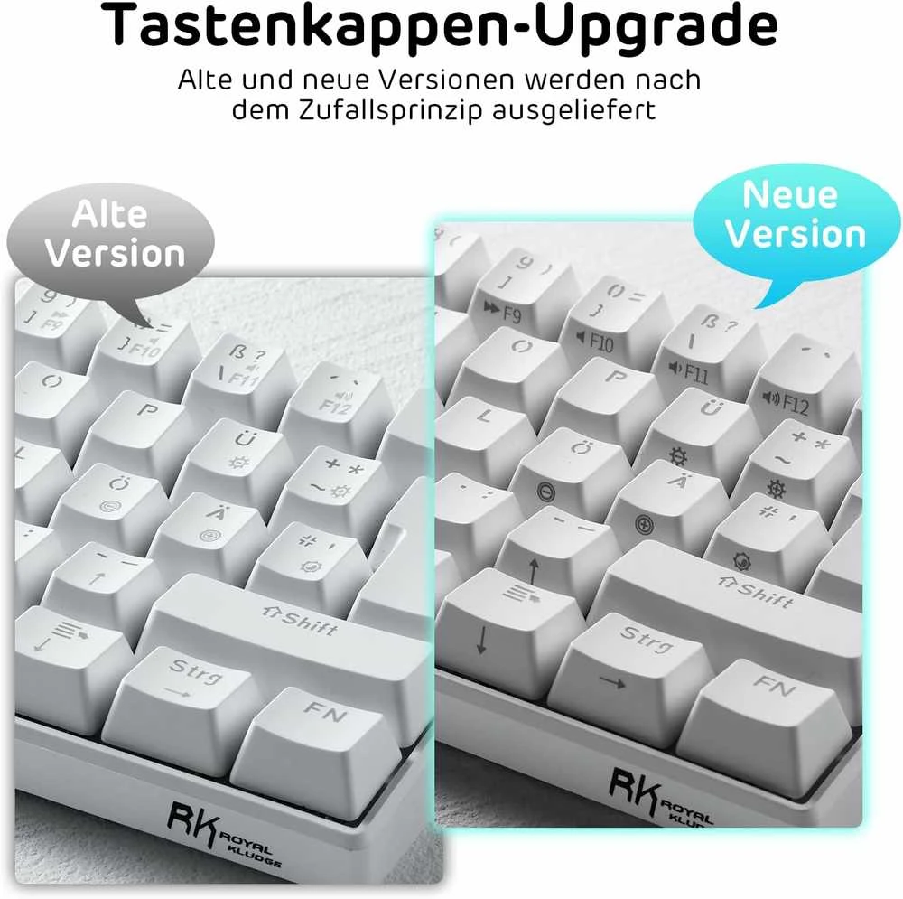 RK ROYAL KLUDGE mechaninė belaidė klaviatūra, 60 %, Bluetooth / 2,4 GHz / laidinė, 61 klavišas, Hot-Swap, mėlynieji jungikliai, RK61-DE