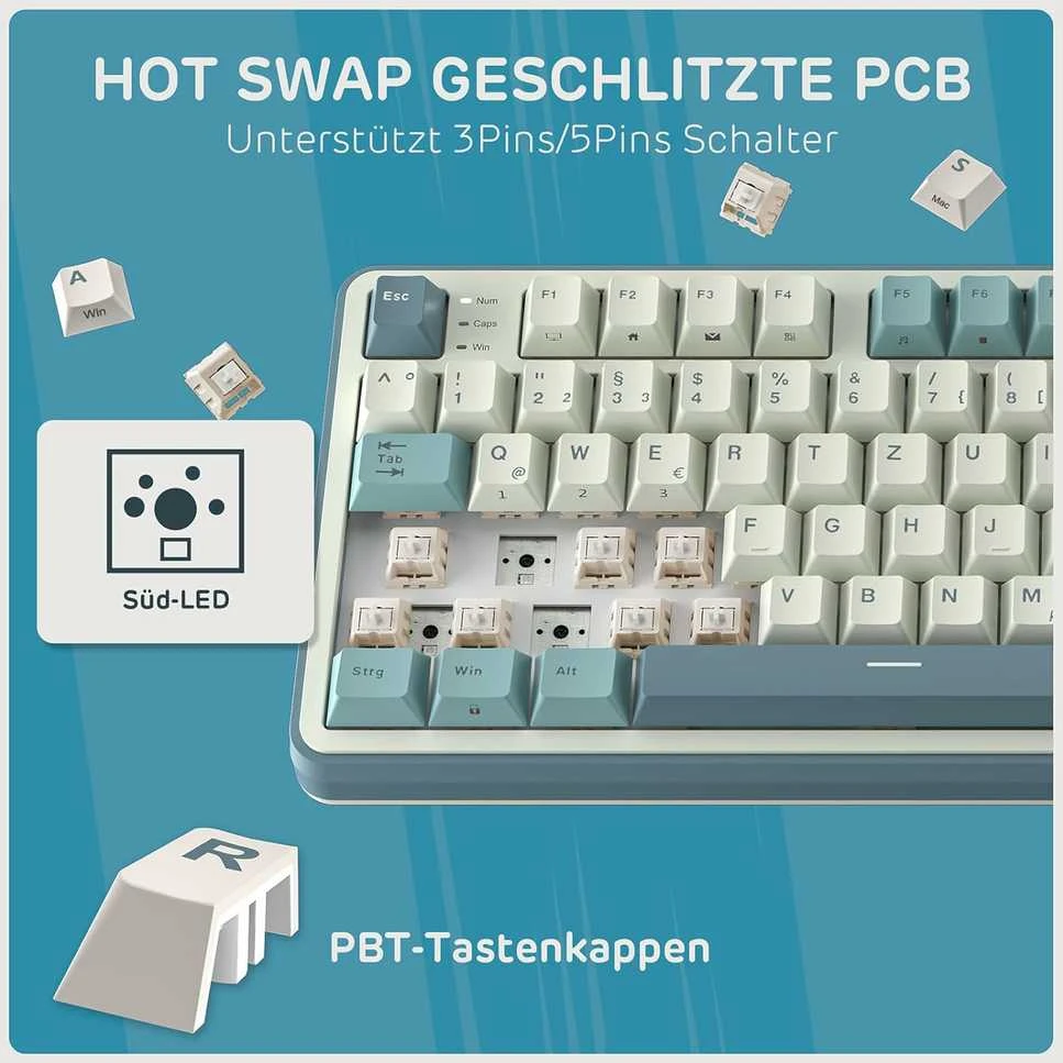 RK ROYAL KLUDGE mechaninė belaidė klaviatūra S98, 98 klavišai, QWERTZ, Bluetooth, USB-C, Hot-Swap