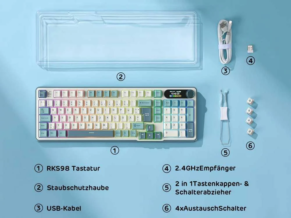 RK ROYAL KLUDGE mechaninė belaidė klaviatūra S98, 98 klavišai, QWERTZ, Bluetooth, USB-C, Hot-Swap