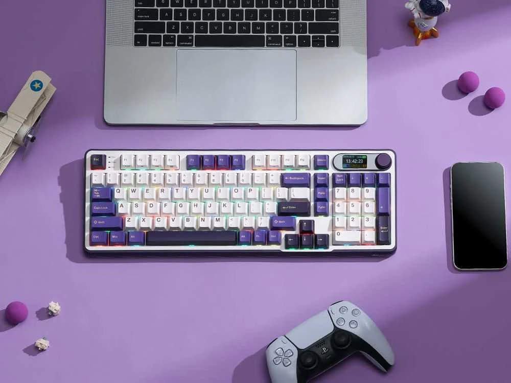 RK ROYAL KLUDGE mechaninė belaidė klaviatūra su išmaniu ekranu, 96 %, BT / 2,4 GHz/USB-C, S98