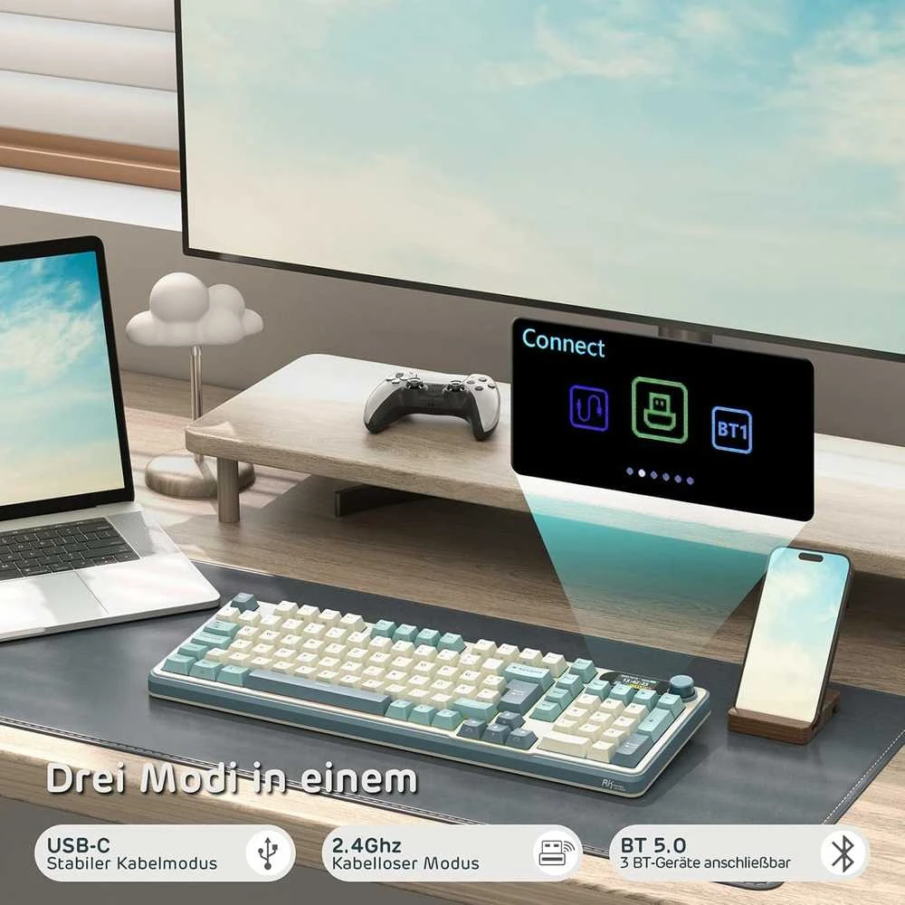 RK ROYAL KLUDGE mechaninė belaidė klaviatūra S98, 98 klavišai, QWERTZ, Bluetooth, USB-C, Hot-Swap