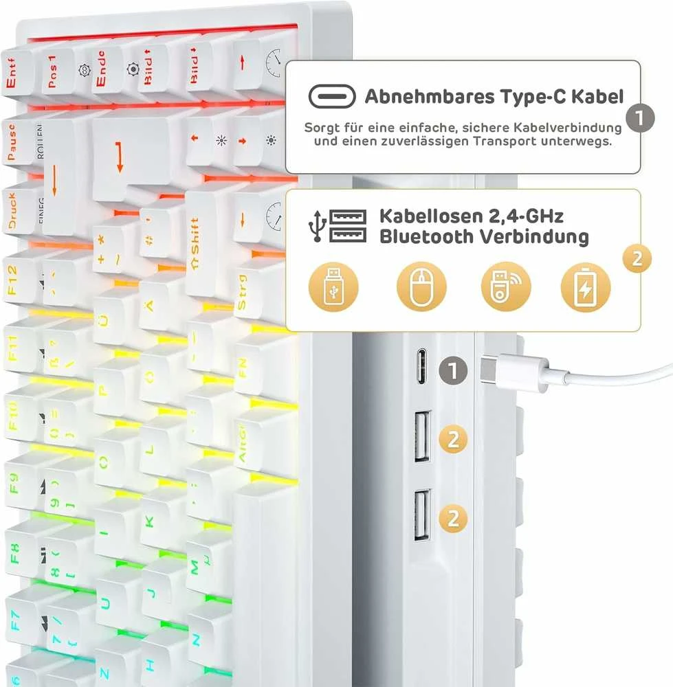 RK ROYAL KLUDGE mechaninė belaidė žaidimų klaviatūra 75 % TKL, 85 klavišai, QWERTZ, RGB, RK84-DE