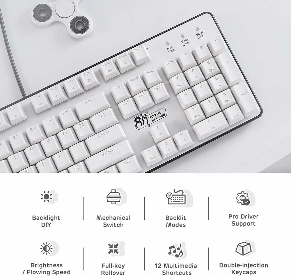 RK ROYAL KLUDGE mechaninė klaviatūra RGB apšvietimu, 104 klavišų, rudi jungikliai, RK920