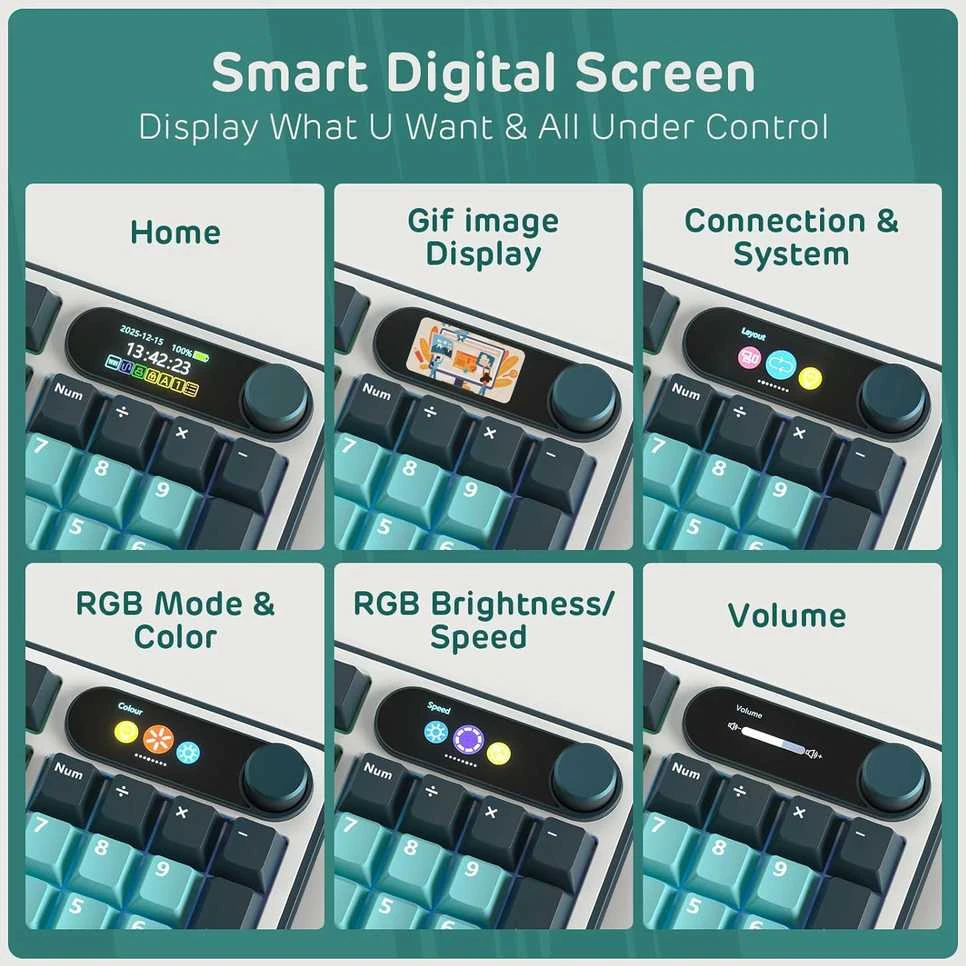 RK ROYAL KLUDGE S98 mechaninė belaidė klaviatūra su išmaniu ekranu, 96 %, BT / 2,4 GHz/USB-C, RGB