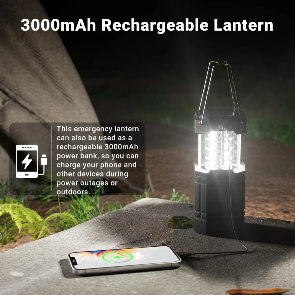 ROCAM LED kempingo lempa su įkraunamas akumuliatorius, saulės ir USB įkrovimu, 200 lm, IPX4, CL1000