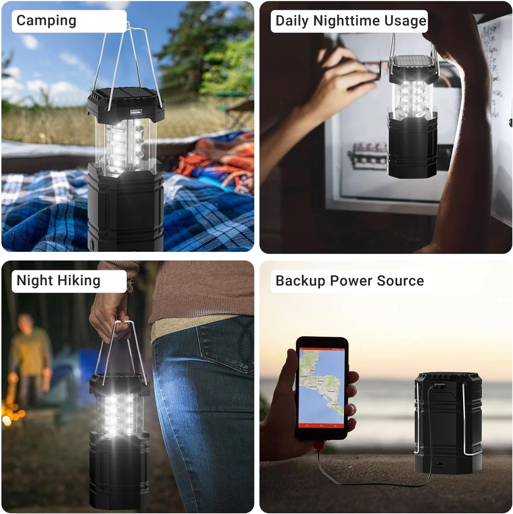 ROCAM LED kempingo lempa su įkraunamas akumuliatorius, saulės ir USB įkrovimu, 200 lm, IPX4, CL1000