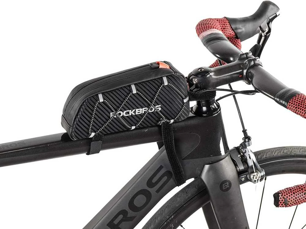 Rockbros 039BK bicycle frame bag 1 l with braid – juodos spalvos