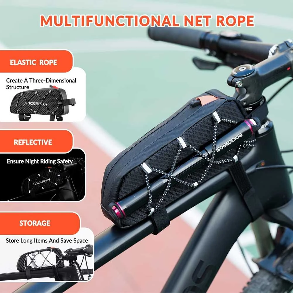 Rockbros 039BK bicycle frame bag 1 l with braid – juodos spalvos