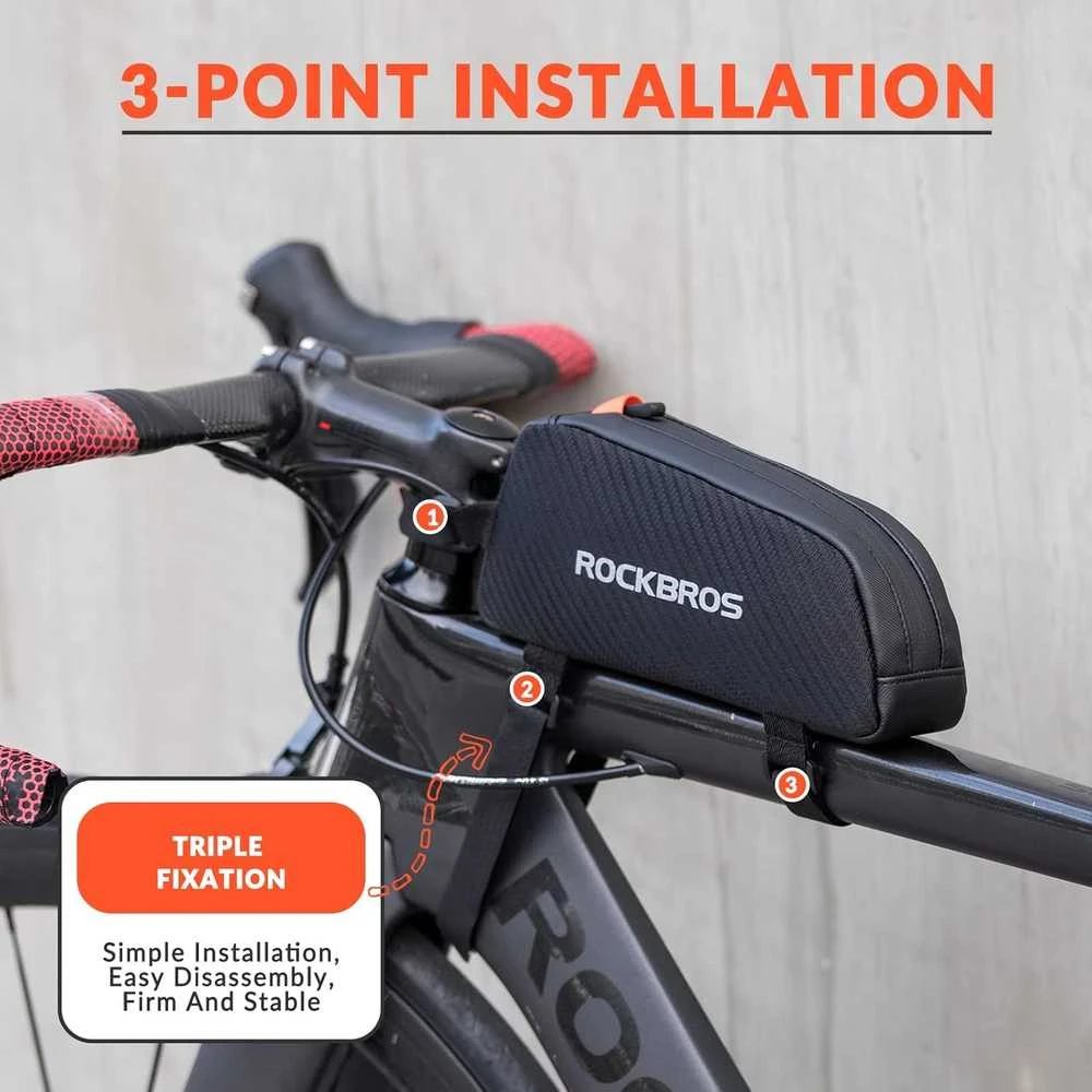 Rockbros 039BK bicycle frame bag 1 l with braid – juodos spalvos
