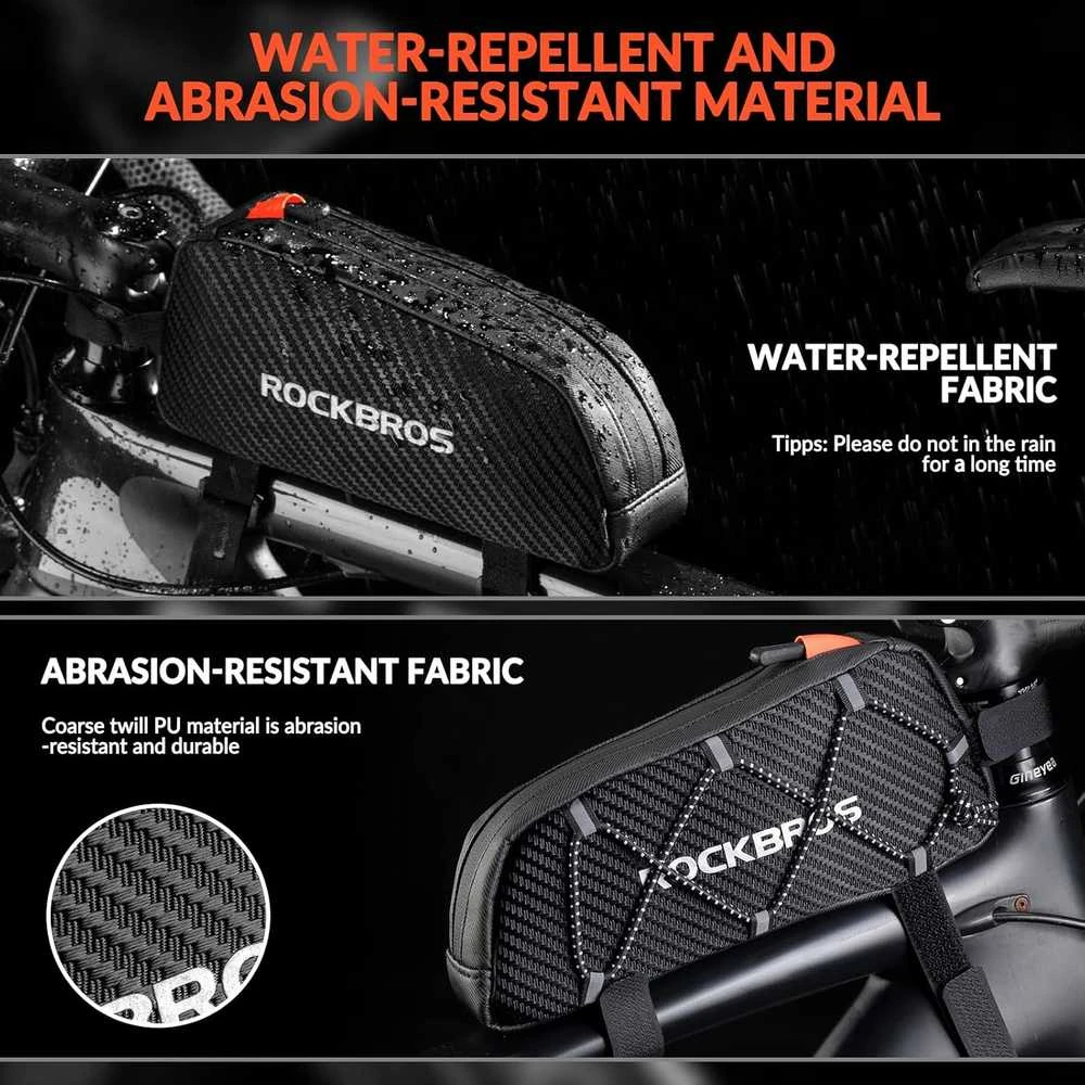 Rockbros 039BK bicycle frame bag 1 l with braid – juodos spalvos