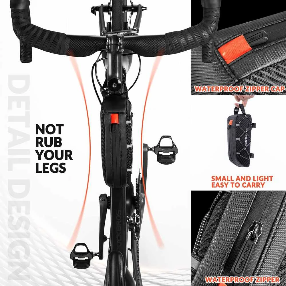Rockbros 039BK bicycle frame bag 1 l with braid – juodos spalvos