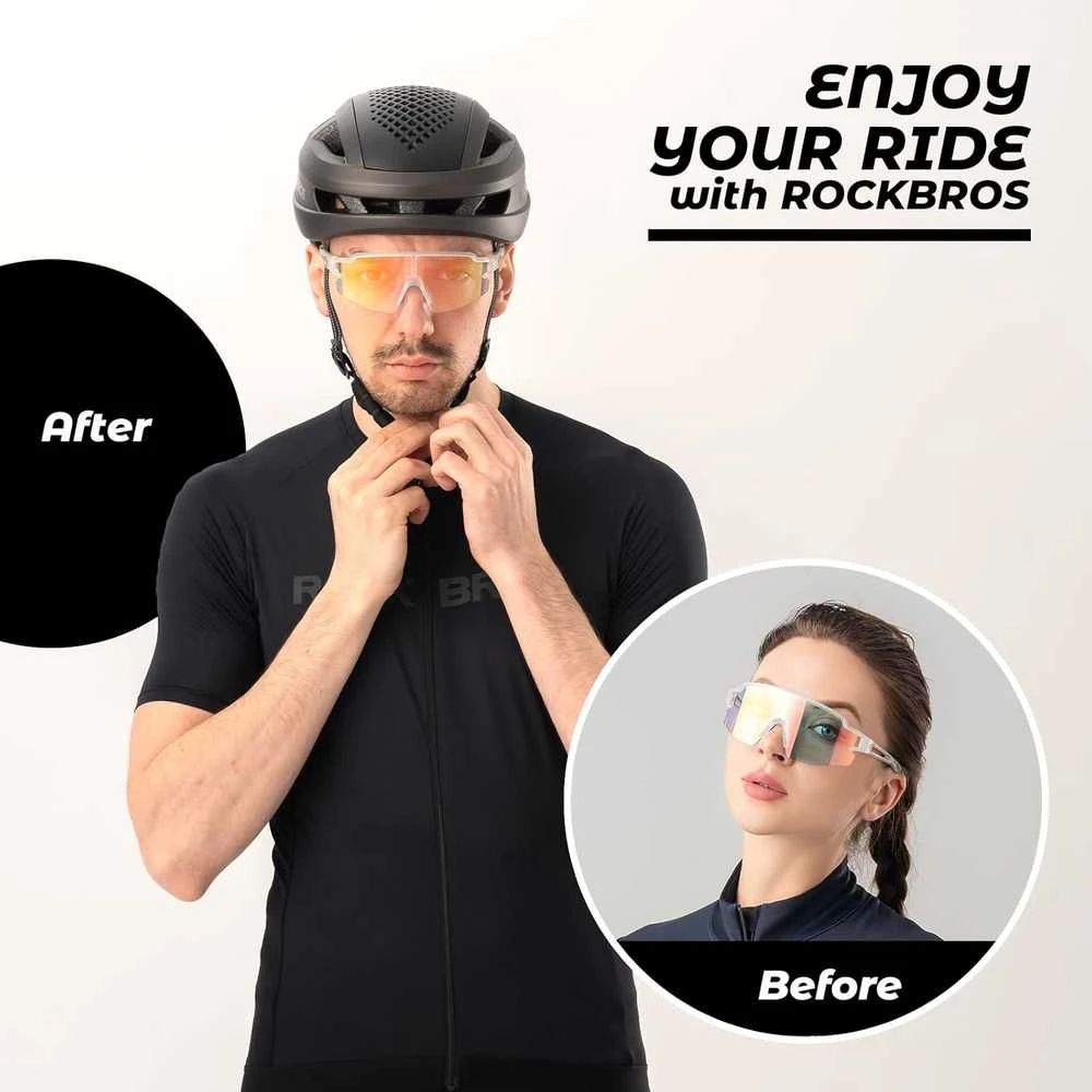 ROCKBROS fotochrominiai dviratininko akiniai UV400 su permatomomis lęšiais, vėjo nepraleidžiantys, modelis 10179/RBS