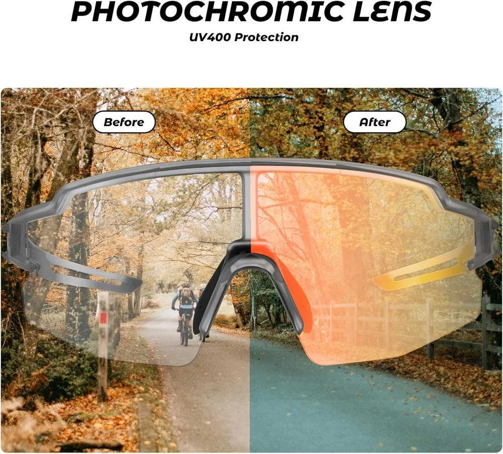 ROCKBROS fotochrominiai dviratininko akiniai UV400 su permatomomis lęšiais, vėjo nepraleidžiantys, modelis 10179/RBS