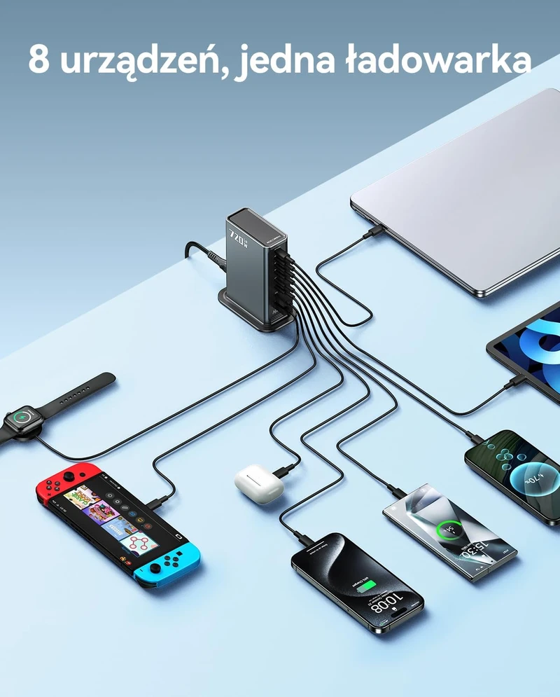 Rocoren daugiafunkcinė USB-C GaN įkrovimo stotis 720 W, 8 jungčių, PD 140 W, 4 x USB-C, 2 x USB-A