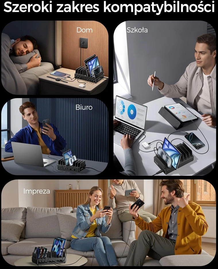 Rocoren stalinė krovimo stotis 10x USB (6 x USB-C, 4 x USB-A), 400 W, PD 100 W, GaN, RCCT-023