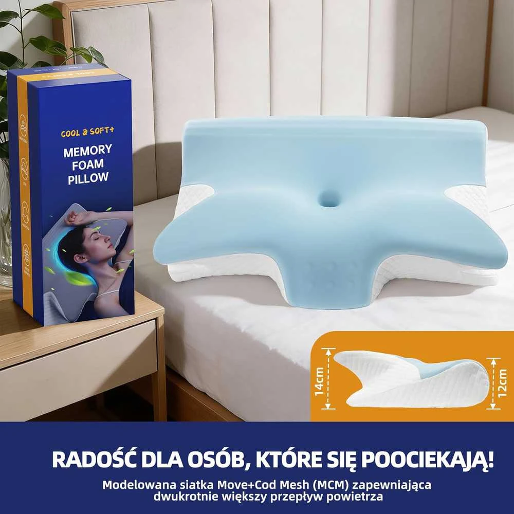 Rokehr ergonominė ortopedinė kaklo pagalvė iš atminties putų, dvi aukščio galimybės, 60 × 43 × 14/12 cm