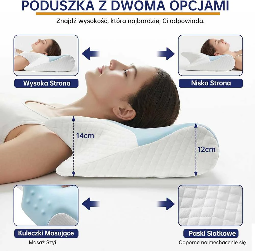 Rokehr ergonominė ortopedinė kaklo pagalvė iš atminties putų, dvi aukščio galimybės, 60 × 43 × 14/12 cm