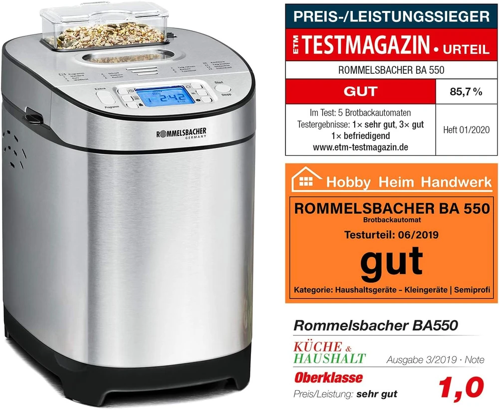 Duonkepė Rommelsbacher duonos kepimo aparatas 13 programų, 700–900 g talpa, BA 550