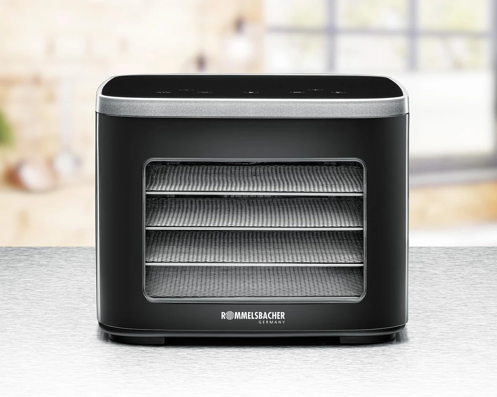 Rommelsbacher maisto džiovyklė 500 W, reguliuojama temperatūra 35–80 °C, 5 nerūdijančios plieno padėklai, DA 450