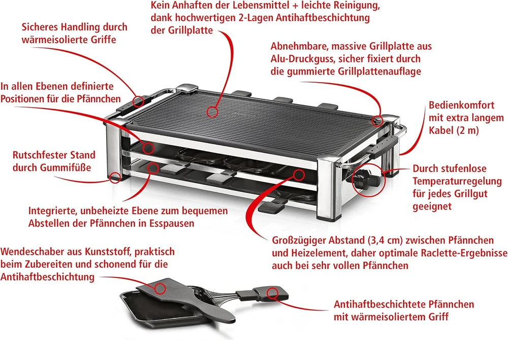 Rommelsbacher raclette stalo grilis 8 asmenims, 1500 W su termostatu RCC 1500