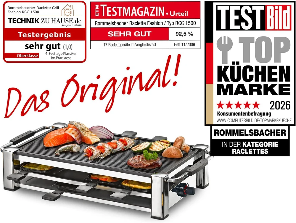 Rommelsbacher raclette stalo grilis 8 asmenims, 1500 W su termostatu RCC 1500