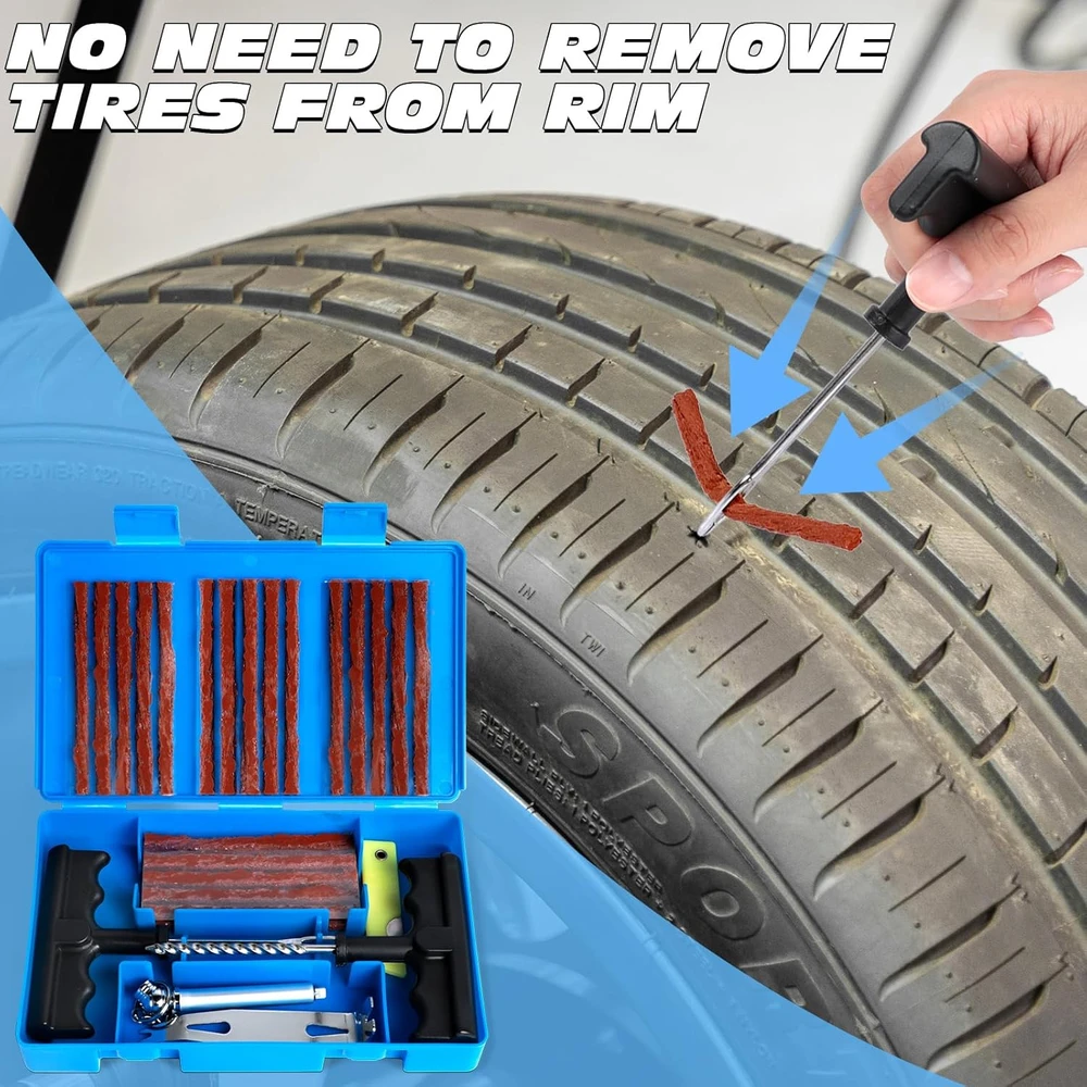 Romon bekamerių padangų remonto rinkinys 48 dalių su slėgio matuokliu Kit de Réparation de Pneu-01