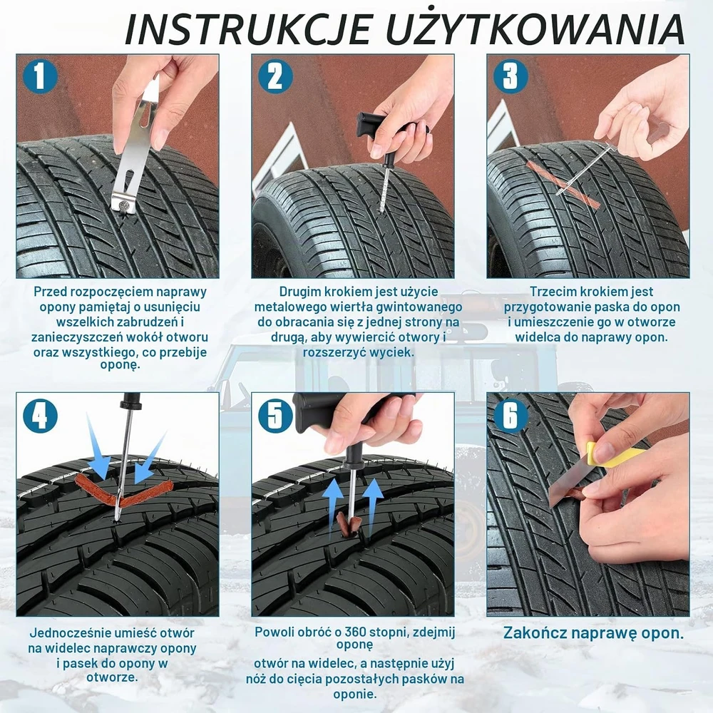 Romon bekamerių padangų remonto rinkinys 48 dalių su slėgio matuokliu Kit de Réparation de Pneu-01