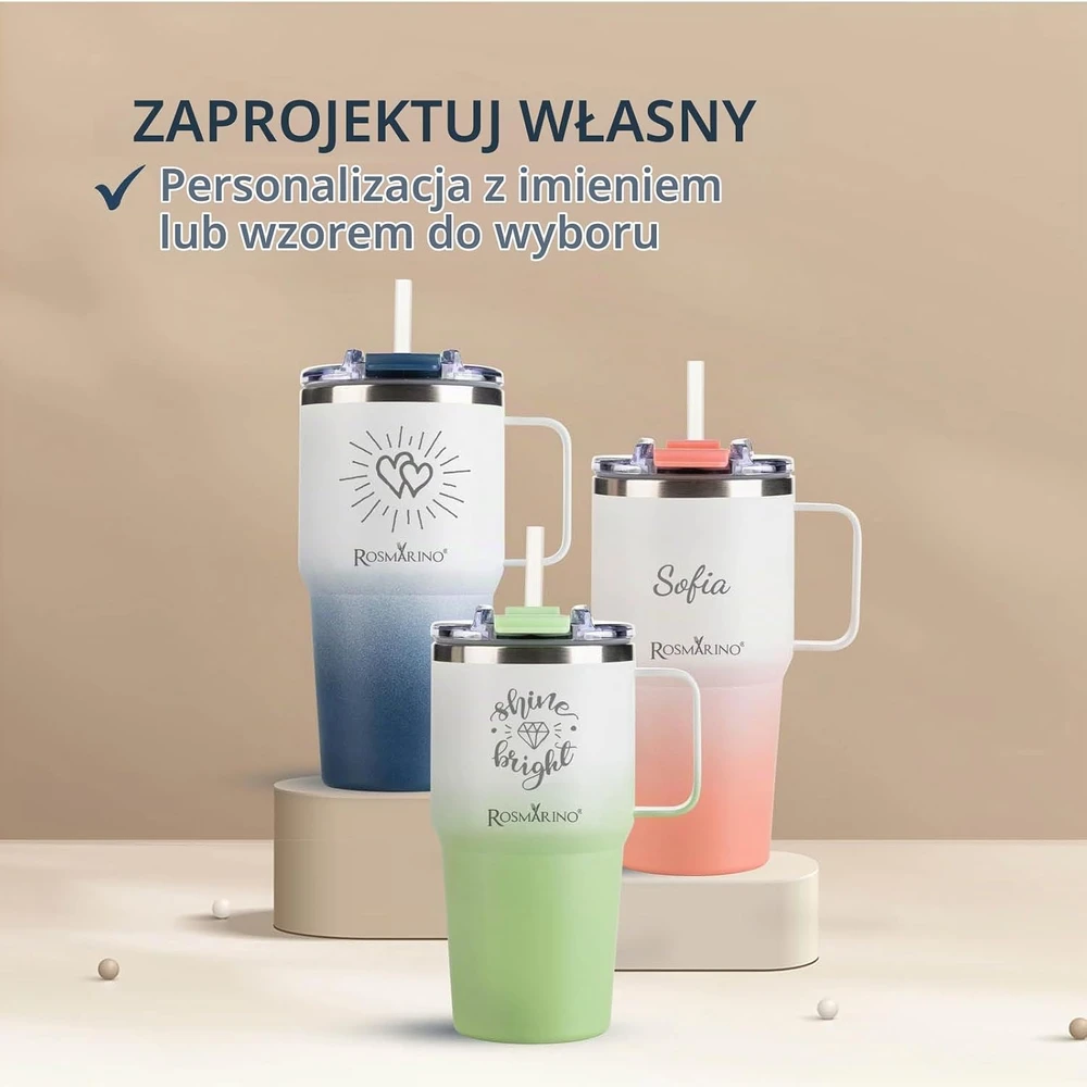 Rosmarino vakuuminis termopuodelis 580 ml, nerūdijančiojo plieno, mėlynas Ombre Mėlyna