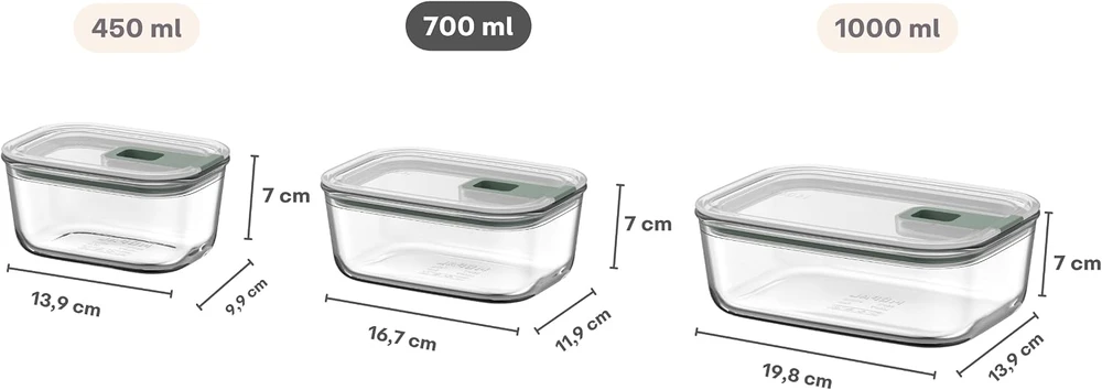 Rosti Mepal Mepal stiklinis maisto laikymo indas EasyClip, 700 ml, hermetiškas, šalavijų žalios spalvos