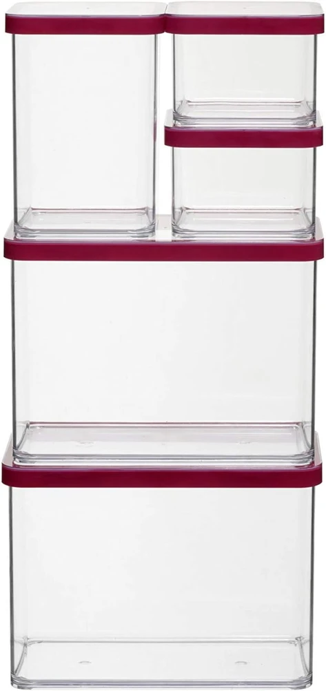 Rotho maisto laikymo indų rinkinys Loft, 5 vnt., 6,2 l, skaidrus ir raudonas