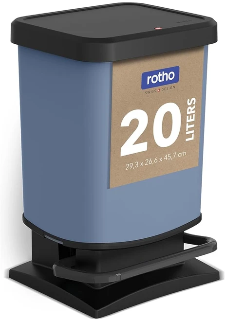 Rotho pedalinė šiukšlių dėžė 20 l, perdirbamas plastikas, be BPA, mėlyna, Paso serija