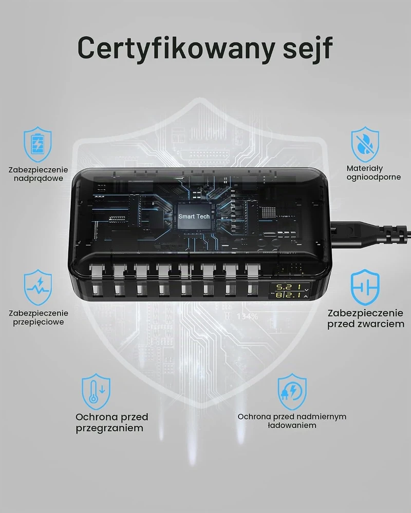Rsydmny USB įkrovimo stotelė 8 prievadų 40 W su LED ekranu i6