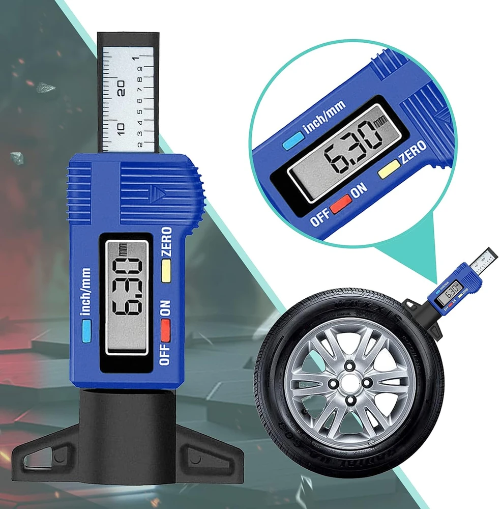 RUIZHI skaitmeninis padangų protektoriaus gylio matuoklis su LCD ekranu 0–25,4 mm 118