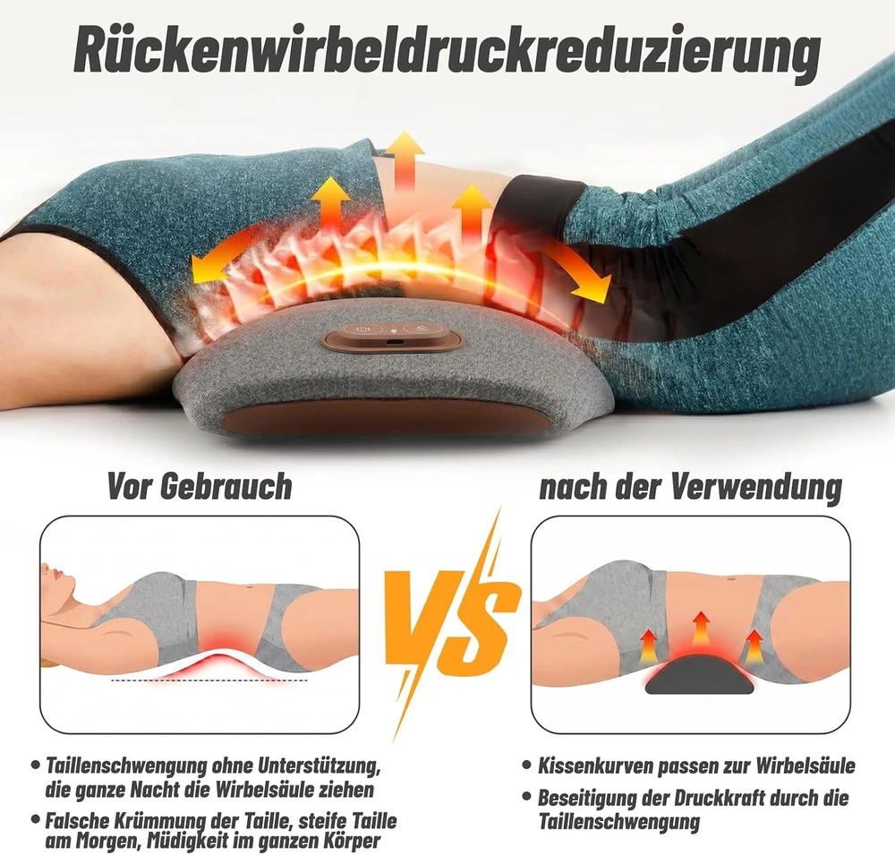 runpeak nugaros masažinė pagalvė su šildymu ir 3 vibracijos lygiais RY-AMJRY-2