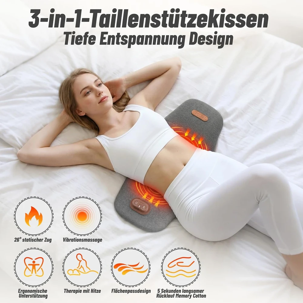 runpeak nugaros masažinė pagalvė su šildymu ir 3 vibracijos lygiais RY-AMJRY-2