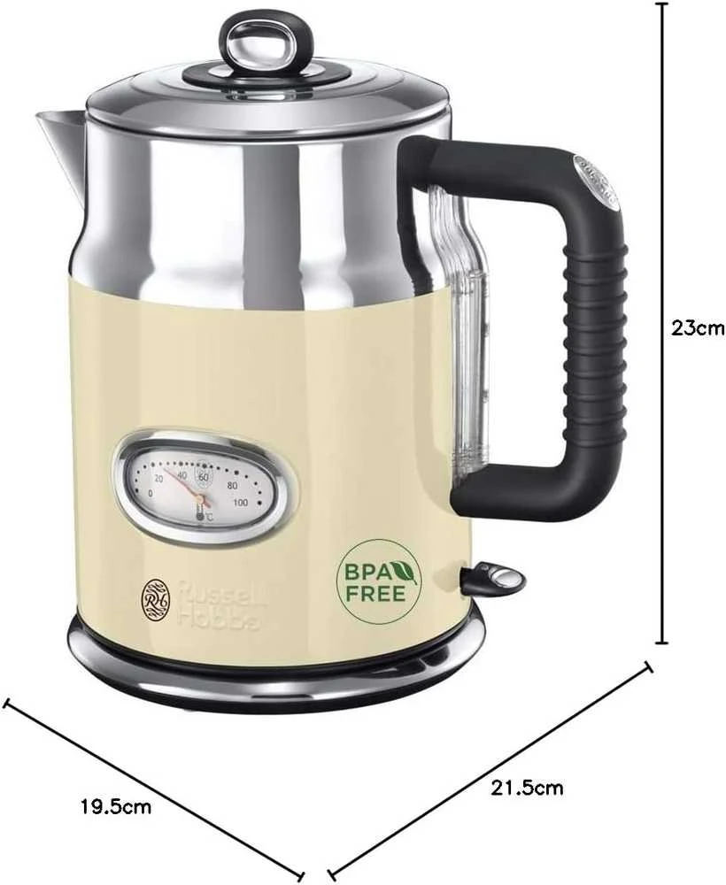 Russell Hobbs elektrinis virdulys 1,7 l, 2400 W, nerūdijančio plieno, kreminės spalvos, Retro 21672-70