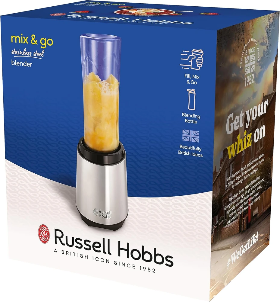 Russell Hobbs personalinis trintuvėlis smoothie, 300 W, 600 ml indas, nerūdijančio plieno peiliai, Mix&Go 23472-56